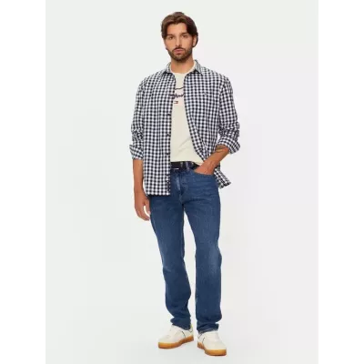 Chemise homme Tommy Hilfiger REGULAR POPLIN CHECK DM0DM19655-C1G bleu marine en coton manches courtes motif carreaux
