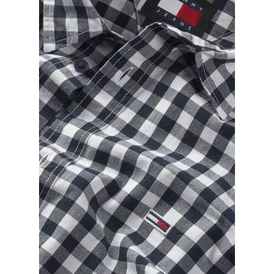 Chemise homme Tommy Hilfiger REGULAR POPLIN CHECK DM0DM19655-C1G bleu marine en coton manches courtes motif carreaux