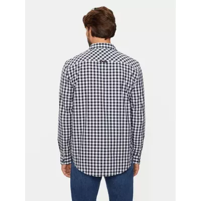 Chemise homme Tommy Hilfiger REGULAR POPLIN CHECK DM0DM19655-C1G bleu marine en coton manches courtes motif carreaux