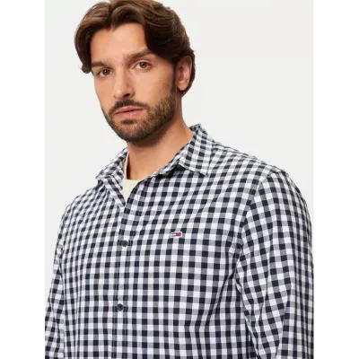 Chemise homme Tommy Hilfiger REGULAR POPLIN CHECK DM0DM19655-C1G bleu marine en coton manches courtes motif carreaux