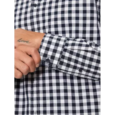 Chemise homme Tommy Hilfiger REGULAR POPLIN CHECK DM0DM19655-C1G bleu marine en coton manches courtes motif carreaux