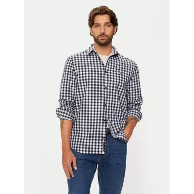 Chemise homme Tommy Hilfiger REGULAR POPLIN CHECK DM0DM19655-C1G bleu marine en coton manches courtes motif carreaux