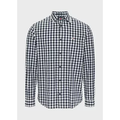 Chemise homme Tommy Hilfiger REGULAR POPLIN CHECK DM0DM19655-C1G bleu marine en coton manches courtes motif carreaux