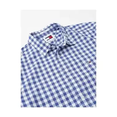Chemise homme Tommy Hilfiger REGULAR POPLIN CHECK DM0DM19655-C8T bleue en coton manches courtes motif carreaux