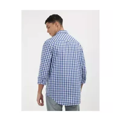 Chemise homme Tommy Hilfiger REGULAR POPLIN CHECK DM0DM19655-C8T bleue en coton manches courtes motif carreaux