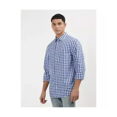 Chemise homme Tommy Hilfiger REGULAR POPLIN CHECK DM0DM19655-C8T bleue en coton manches courtes motif carreaux