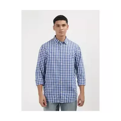 Chemise homme Tommy Hilfiger REGULAR POPLIN CHECK DM0DM19655-C8T bleue en coton manches courtes motif carreaux