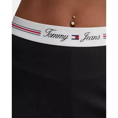 Legging femme Tommy Jeans SIGNATURE TAPPING LEGGINGS DW0DW18748-BDS noir taille haute avec logo sur taille élastiquée