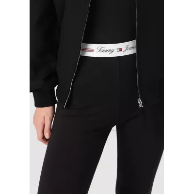 Legging femme Tommy Jeans SIGNATURE TAPPING LEGGINGS DW0DW18748-BDS noir taille haute avec logo sur taille élastiquée