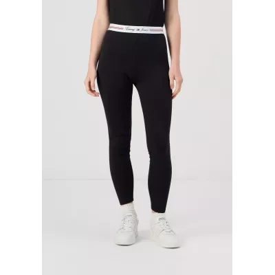 Legging femme Tommy Jeans SIGNATURE TAPPING LEGGINGS DW0DW18748-BDS noir taille haute avec logo sur taille élastiquée