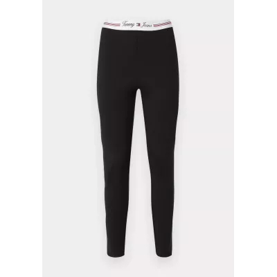 Legging femme Tommy Jeans SIGNATURE TAPPING LEGGINGS DW0DW18748-BDS noir taille haute avec logo sur taille élastiquée