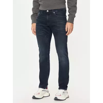 Jean homme Tommy Jeans SCANTON SLIM FIT DM0DM20386-1BK bleu marine en denim stretch coupe slim avec effet délavé vintage