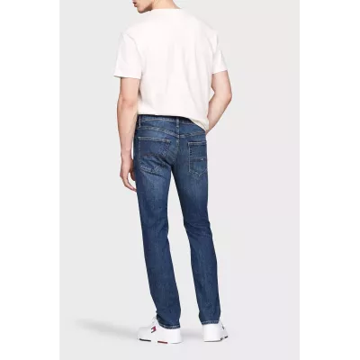 Jean homme Tommy Jeans SCANTON SLIM FIT DM0DM20187-1BK bleu marine en denim stretch coupe slim avec fermeture zip bouton