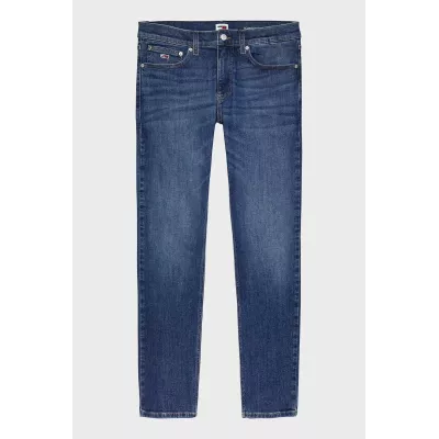 Jean homme Tommy Jeans SCANTON SLIM FIT DM0DM20187-1BK bleu marine en denim stretch coupe slim avec fermeture zip bouton