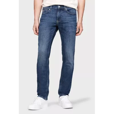 Jean homme Tommy Jeans SCANTON SLIM FIT DM0DM20187-1BK bleu marine en denim stretch coupe slim avec fermeture zip bouton