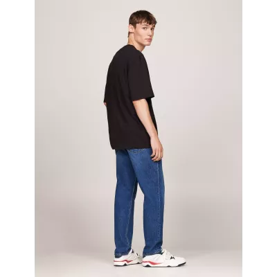 T-shirt homme Tommy Jeans OVERSIZED TWIST DM0DM20080-BDS noir en coton coupe oversized avec logo signature