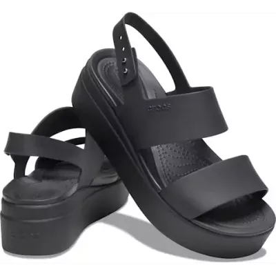 Sandales compensées Crocs Brooklyn Low Wedge noir pour femme avec brides ajustables et confort LiteRide™ 206453-060