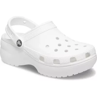 Sabots Crocs Classic Platform blancs femme réf 206750-100 avec plateforme de 4 cm et bride ajustable