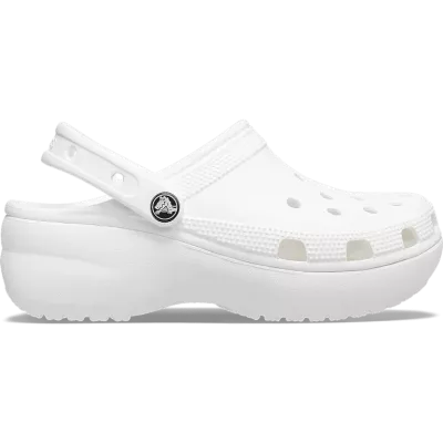 Sabots Crocs Classic Platform blancs femme réf 206750-100 avec plateforme de 4 cm et bride ajustable