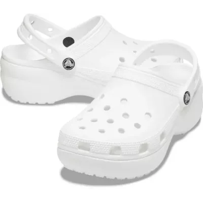 Sabots Crocs Classic Platform blancs femme réf 206750-100 avec plateforme de 4 cm et bride ajustable