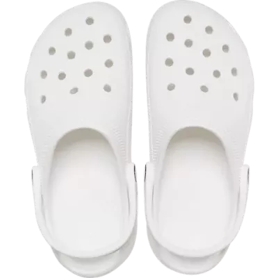 Sabots Crocs Classic Platform blancs femme réf 206750-100 avec plateforme de 4 cm et bride ajustable