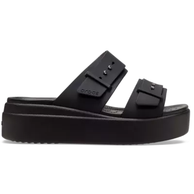 Sandales Crocs Brooklyn Buckle Low Wedge noir réf 207431-001 avec brides ajustables et confort LiteRide™