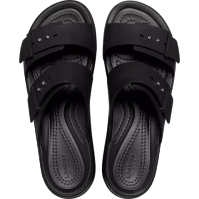 Sandales Crocs Brooklyn Buckle Low Wedge noir réf 207431-001 avec brides ajustables et confort LiteRide™
