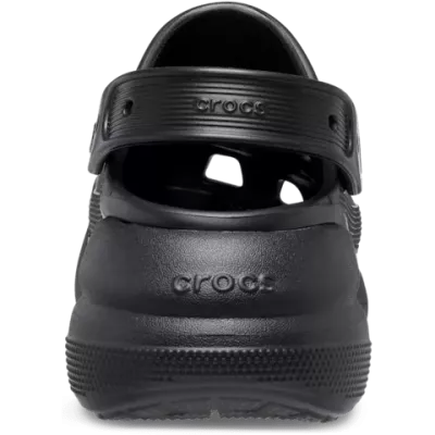 Sabots Crocs Crush Clog noir réf 207521-001 avec plateforme de 5,2 cm et bride pivotante