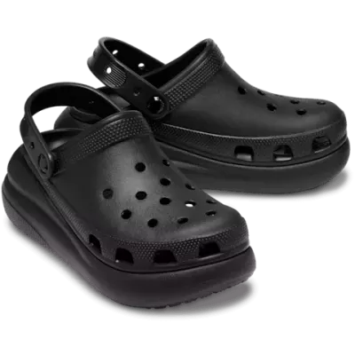 Sabots Crocs Crush Clog noir réf 207521-001 avec plateforme de 5,2 cm et bride pivotante