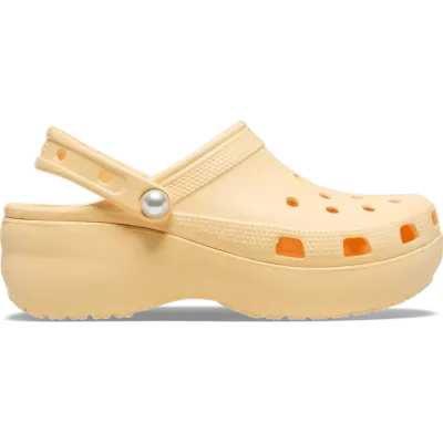 Sabots Crocs Classic Platform Pearl orange réf 211231-78Z avec plateforme brillante et confort iconique