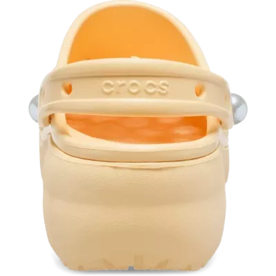 Sabots Crocs Classic Platform Pearl orange réf 211231-78Z avec plateforme brillante et confort iconique