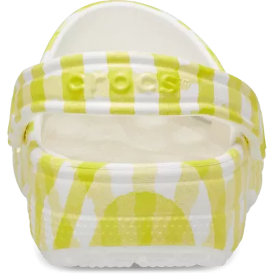 Sabots Crocs Classic Gingham jaune et blanc réf 211006-78R avec motif vichy estival