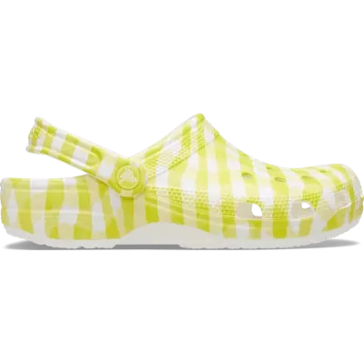 Sabots Crocs Classic Gingham jaune et blanc réf 211006-78R avec motif vichy estival