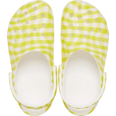 Sabots Crocs Classic Gingham jaune et blanc réf 211006-78R avec motif vichy estival