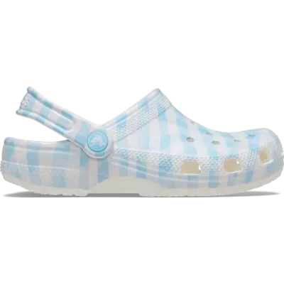 Sabots Crocs Classic Gingham blanc et bleu réf 211006-16S avec motif vichy élégant