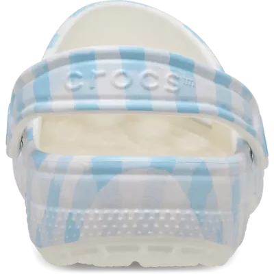 Sabots Crocs Classic Gingham blanc et bleu réf 211006-16S avec motif vichy élégant