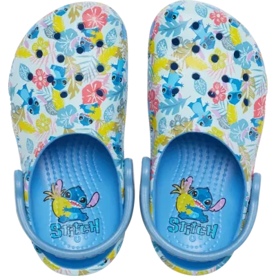 Sabots Stitch Classic Clog bébé bleu réf 209471-4TB avec décorations Disney Stitch™ et confort Crocs™