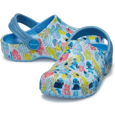 Sabots Stitch Classic Clog bébé bleu réf 209471-4TB avec décorations Disney Stitch™ et confort Crocs™