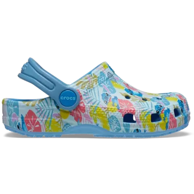 Sabots Stitch Classic Clog bébé bleu réf 209471-4TB avec décorations Disney Stitch™ et confort Crocs™