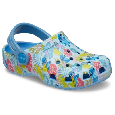 Sabots Stitch Classic Clog bébé bleu réf 209471-4TB avec décorations Disney Stitch™ et confort Crocs™
