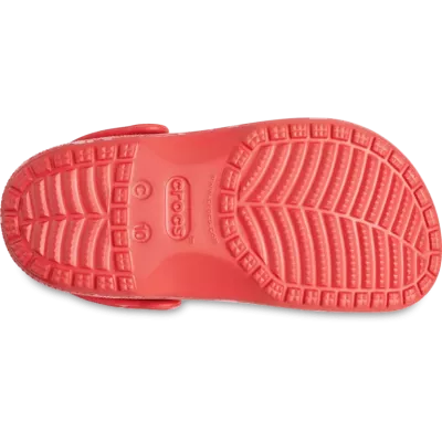 Sabots Crocs Classic Valentine Clog bébé rouge réf 209755-6ZR avec motifs cœur et finition pailletée