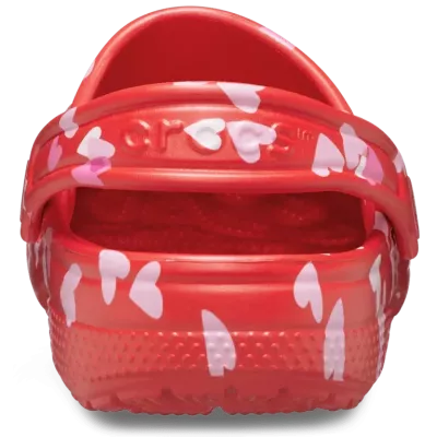 Sabots Crocs Classic Valentine Clog bébé rouge réf 209755-6ZR avec motifs cœur et finition pailletée