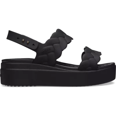 Sandales Crocs Brooklyn Woven Upper Low Wedge noir réf 209977-060 avec tige tressée et confort LiteRide™