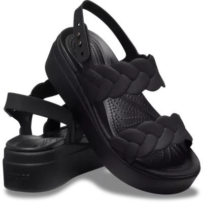 Sandales Crocs Brooklyn Woven Upper Low Wedge noir réf 209977-060 avec tige tressée et confort LiteRide™