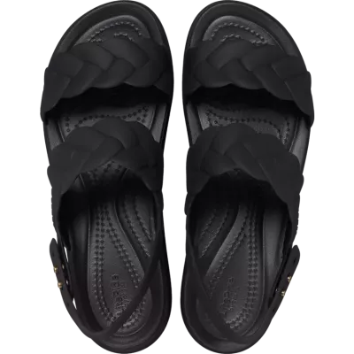 Sandales Crocs Brooklyn Woven Upper Low Wedge noir réf 209977-060 avec tige tressée et confort LiteRide™