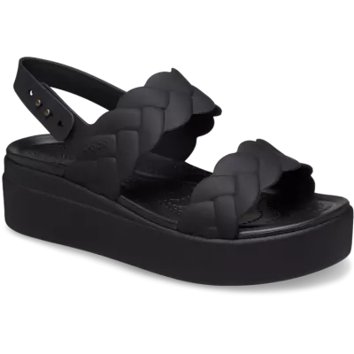 Sandales Crocs Brooklyn Woven Upper Low Wedge noir réf 209977-060 avec tige tressée et confort LiteRide™