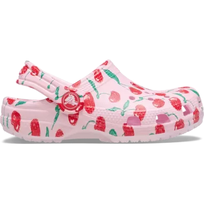 Sabots Crocs Classic Fresh Fruits enfant rose réf 211020-6ZW avec imprimés fruits amusants