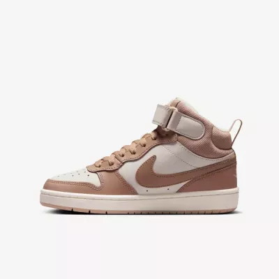 Nike Court Borough Mid 2 enfant beige taupe scratch velcro lacets CD7782-125