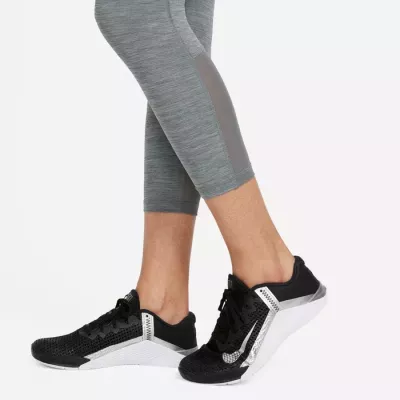Legging 7/8 Nike Pro 365 Mid-Rise Crop femme gris chiné ceinture Nike Pro noire CZ9803-013