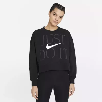 Sweat crop Nike Dri-FIT Get Fit femme noir imprimé Just Do It swoosh blanc DD6130-010